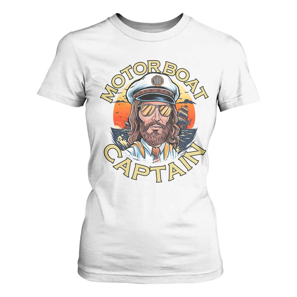 Funny Pontoon Boating Motor Boatin Lake T Shirt For Women Motor Boat Captain TS14 White Print Your Wear