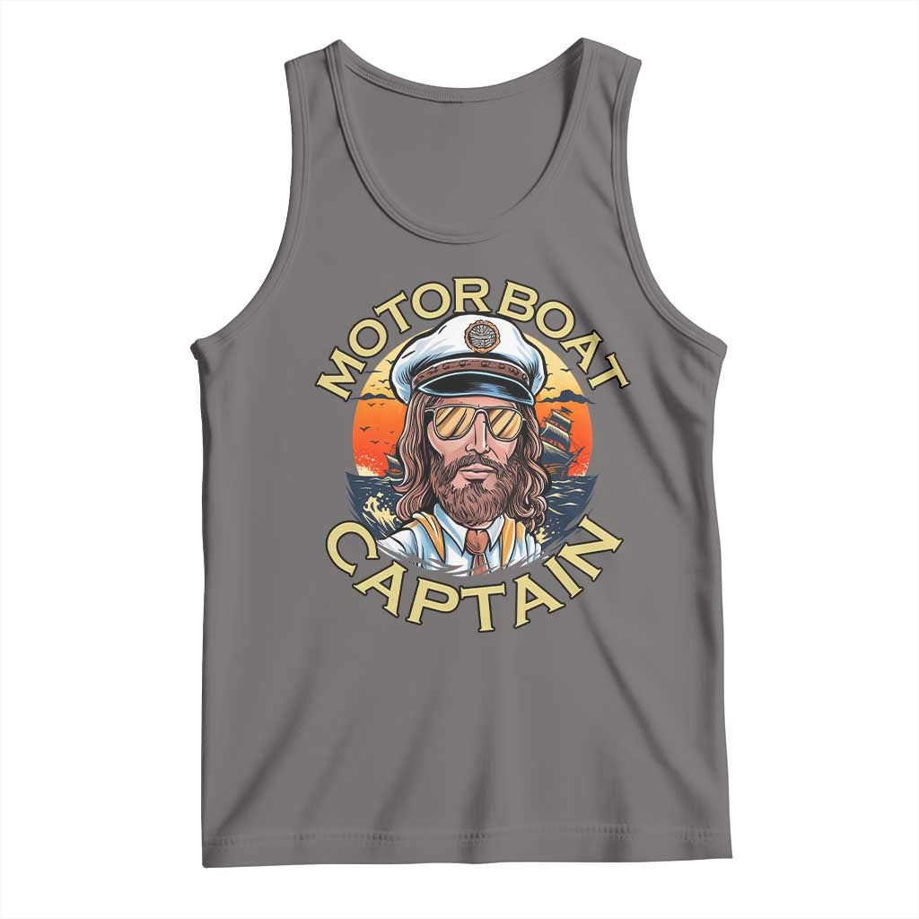 Funny Pontoon Boating Motor Boatin Lake Tank Top Motor Boat Captain TS14 Deep Heather Print Your Wear