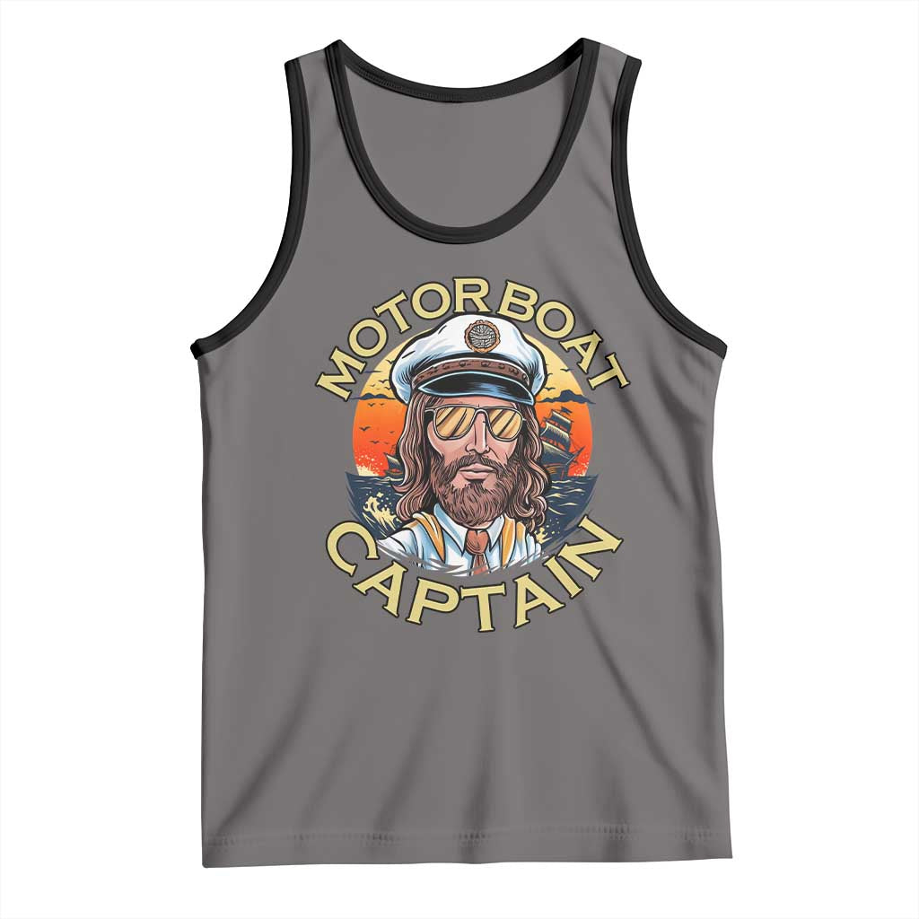 Funny Pontoon Boating Motor Boatin Lake Tank Top Motor Boat Captain TS14 Deep Heather Black Print Your Wear