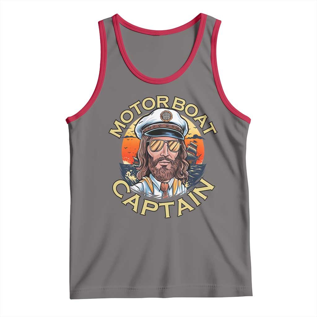 Funny Pontoon Boating Motor Boatin Lake Tank Top Motor Boat Captain TS14 Deep Heather Red Print Your Wear