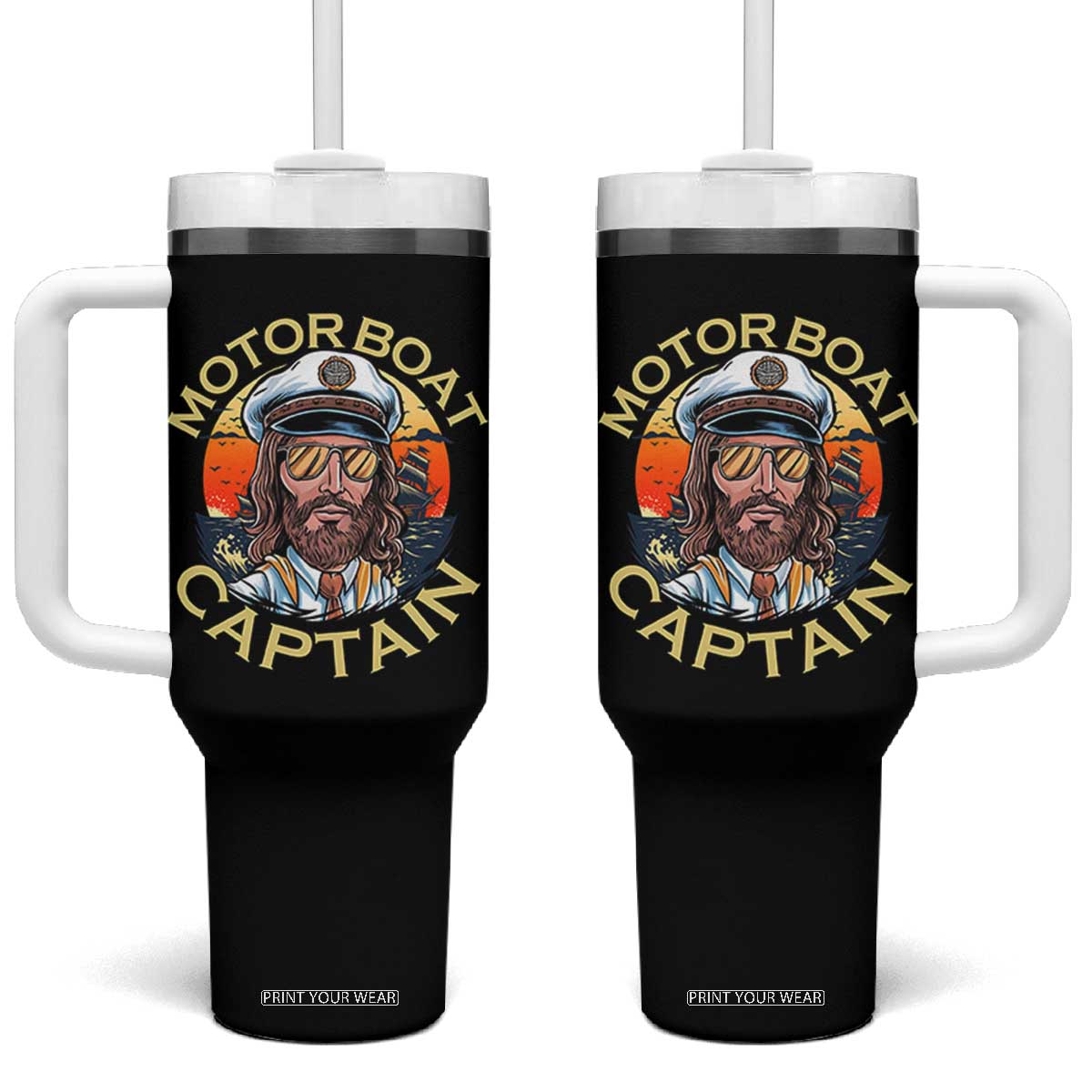 Funny Pontoon Boating Motor Boatin Lake Tumbler With Handle Motor Boat Captain TS14 One Size: 40 oz Black Print Your Wear