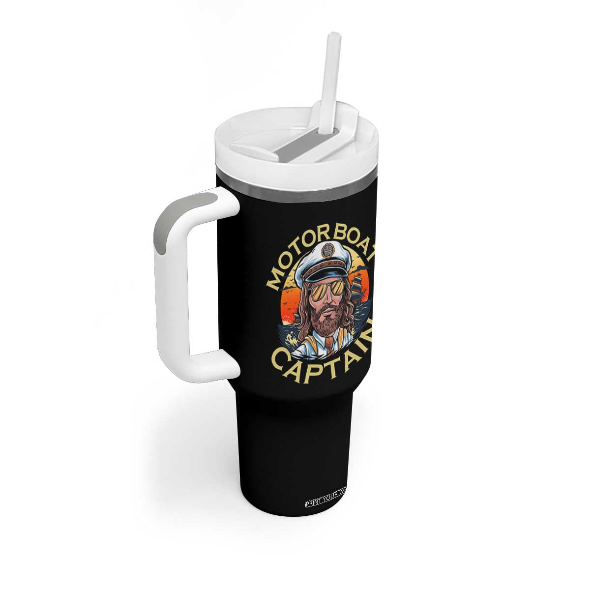 Funny Pontoon Boating Motor Boatin Lake Tumbler With Handle Motor Boat Captain TS14 Print Your Wear