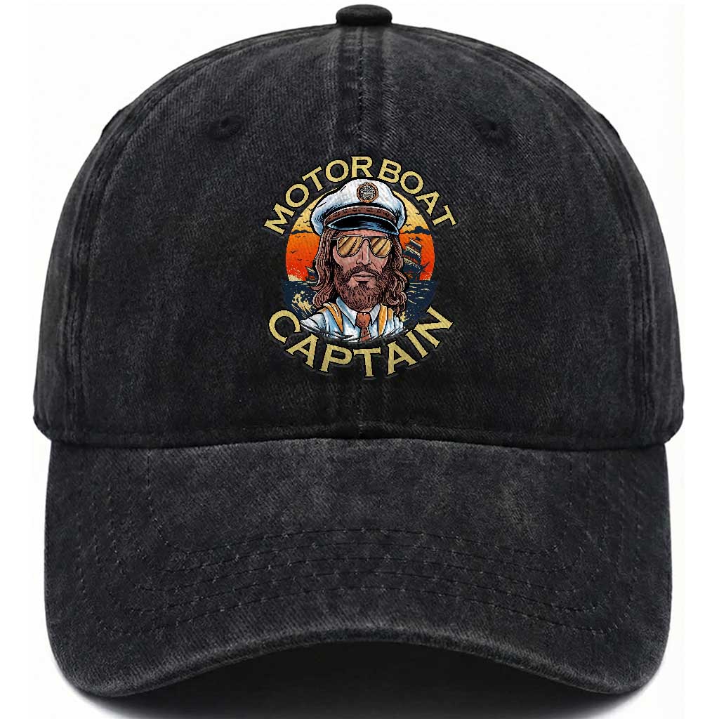 Funny Pontoon Boating Motor Boatin Lake Washed Cotton Baseball Cap Motor Boat Captain TS14 Washed Cap Universal Fit Black Print Your Wear