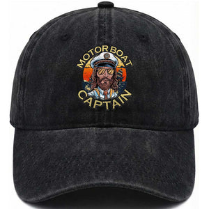 Funny Pontoon Boating Motor Boatin Lake Washed Cotton Baseball Cap Motor Boat Captain TS14 Washed Cap Universal Fit Black Print Your Wear