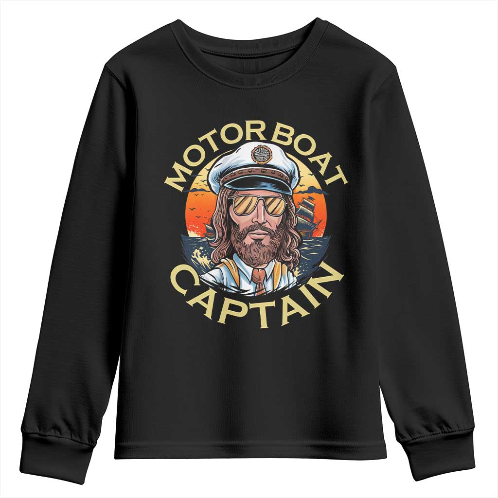 Funny Pontoon Boating Motor Boatin Lake Youth Sweatshirt Motor Boat Captain TS14 Black Print Your Wear
