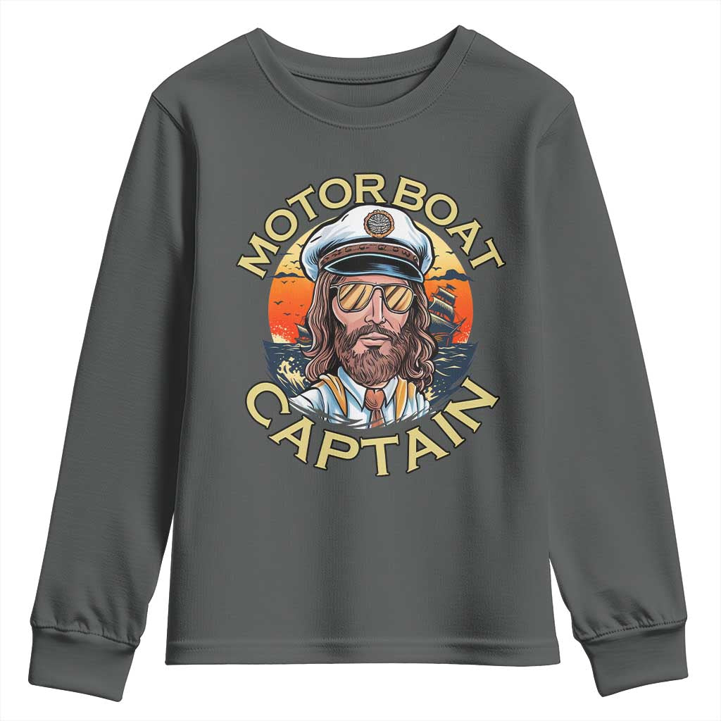 Funny Pontoon Boating Motor Boatin Lake Youth Sweatshirt Motor Boat Captain TS14 Dark Heather Print Your Wear