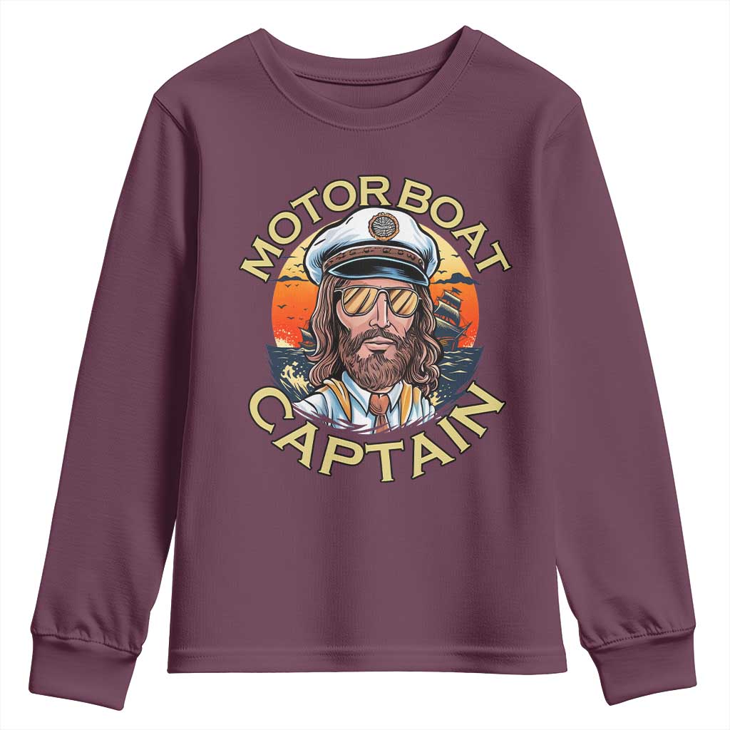 Funny Pontoon Boating Motor Boatin Lake Youth Sweatshirt Motor Boat Captain TS14 Maroon Print Your Wear