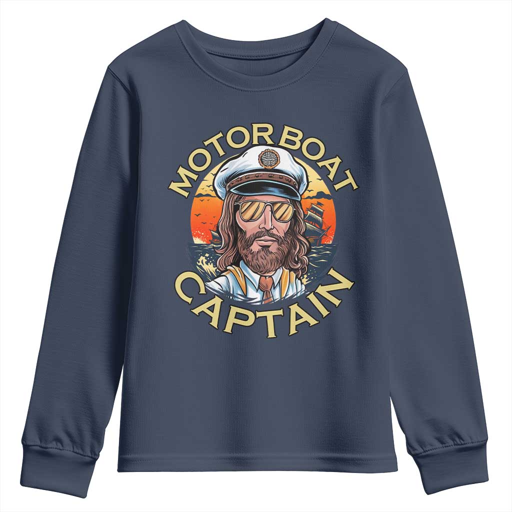 Funny Pontoon Boating Motor Boatin Lake Youth Sweatshirt Motor Boat Captain TS14 Navy Print Your Wear