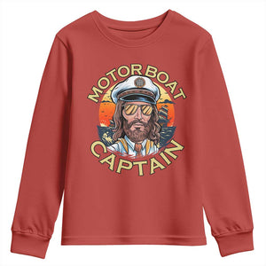 Funny Pontoon Boating Motor Boatin Lake Youth Sweatshirt Motor Boat Captain TS14 Red Print Your Wear
