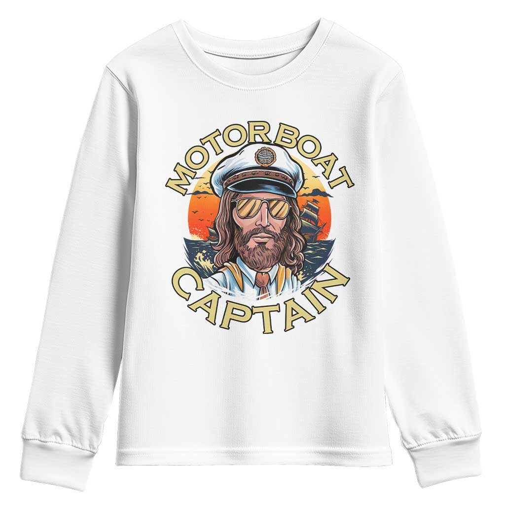 Funny Pontoon Boating Motor Boatin Lake Youth Sweatshirt Motor Boat Captain TS14 White Print Your Wear