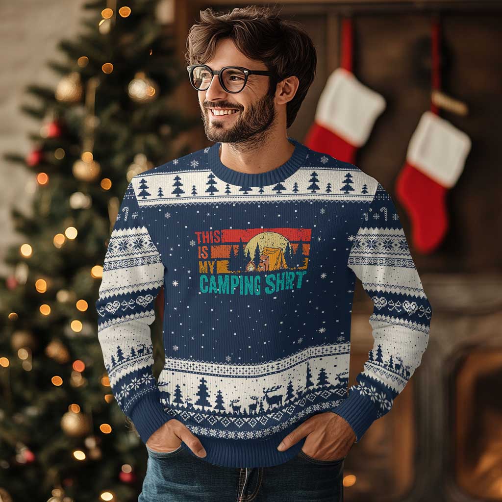Funny Camper Ugly Christmas Sweater This Is My Camping Shirt TS14 Navy Beige Print Your Wear