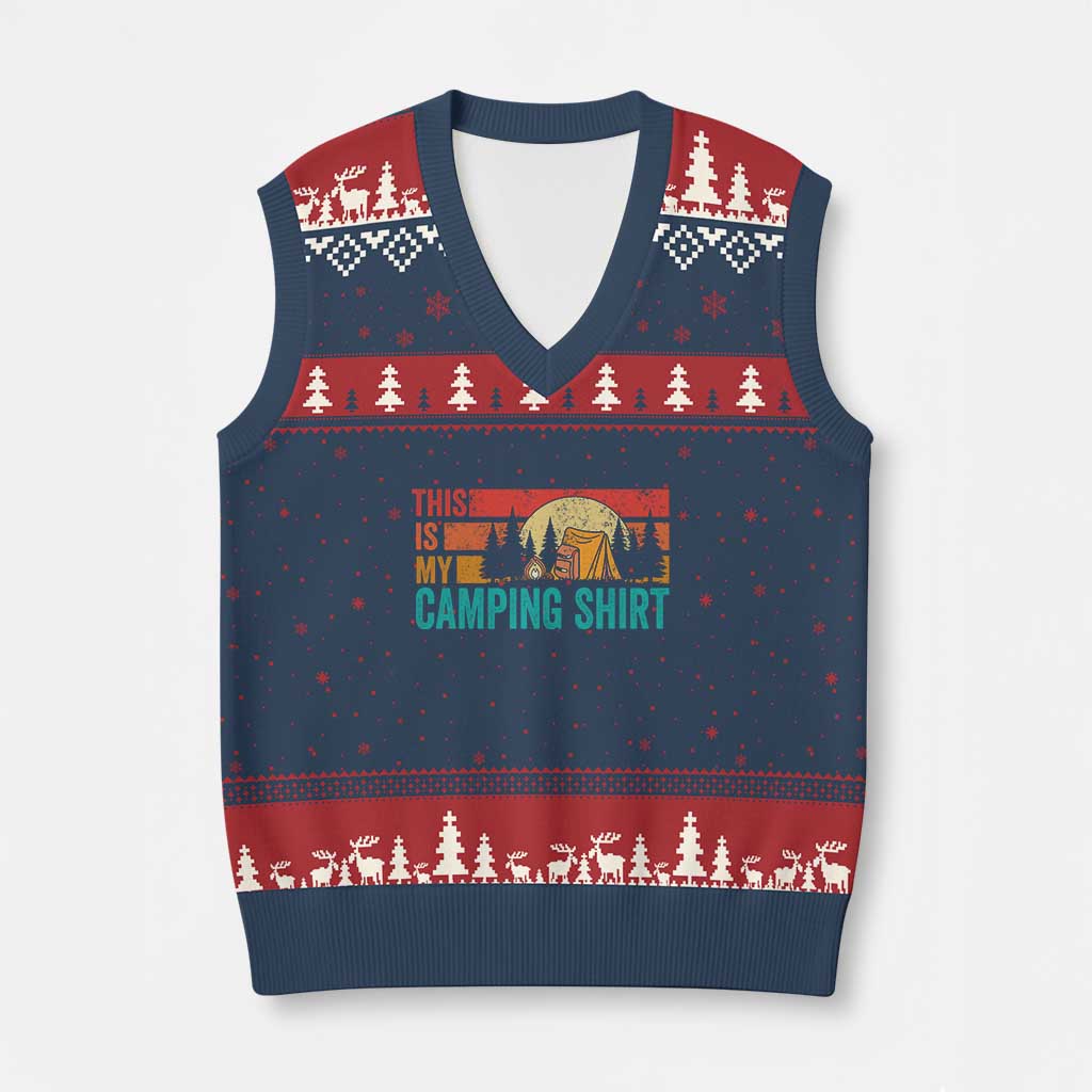 Funny Camper V-Neck Knit Sweater Vest This Is My Camping Shirt TS14 Navy Red Print Your Wear