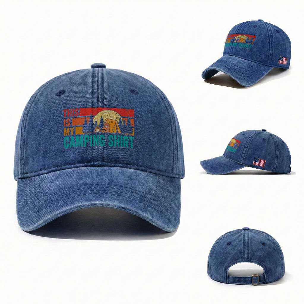 Funny Camper Washed Cotton Baseball Cap This Is My Camping Shirt TS14 Washed Cap Universal Fit Royal Blue Print Your Wear