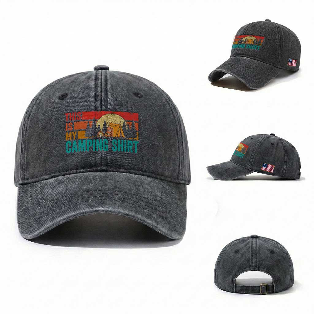 Funny Camper Washed Cotton Baseball Cap This Is My Camping Shirt TS14 Washed Cap Universal Fit Dark Gray Print Your Wear