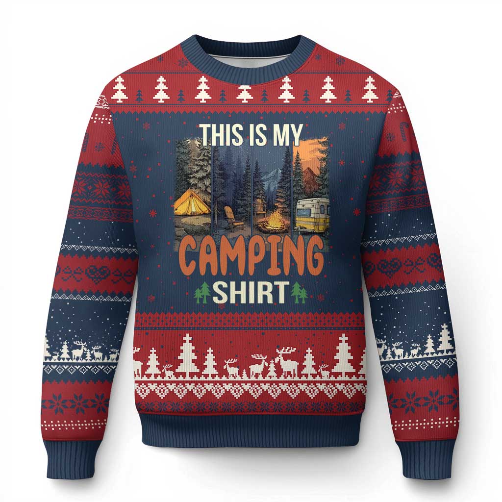 Funny Camper Glamper Ugly Christmas Sweater This Is My Camping Shirt TS14 Navy Red Print Your Wear