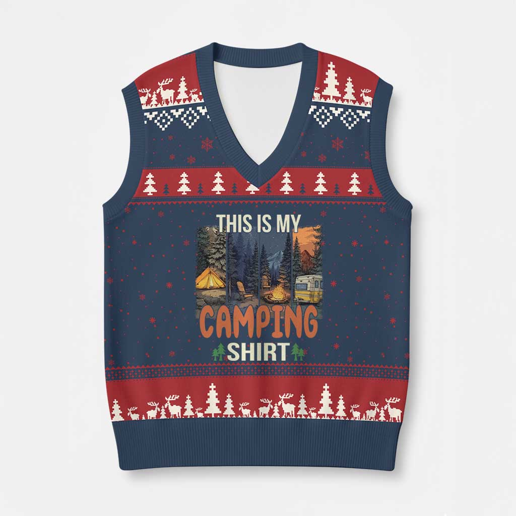 Funny Camper Glamper V-Neck Knit Sweater Vest This Is My Camping Shirt TS14 Navy Red Print Your Wear