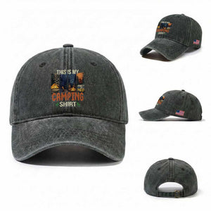 Funny Camper Glamper Washed Cotton Baseball Cap This Is My Camping Shirt TS14 Washed Cap Universal Fit Dark Green Print Your Wear