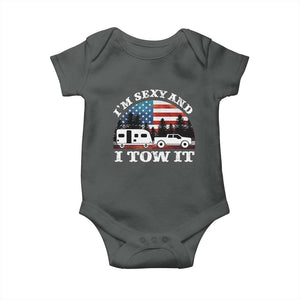 Funny Camping RV Camper Truck Baby Onesie I Am Sexy And I Tow It TS14 Dark Heather Print Your Wear