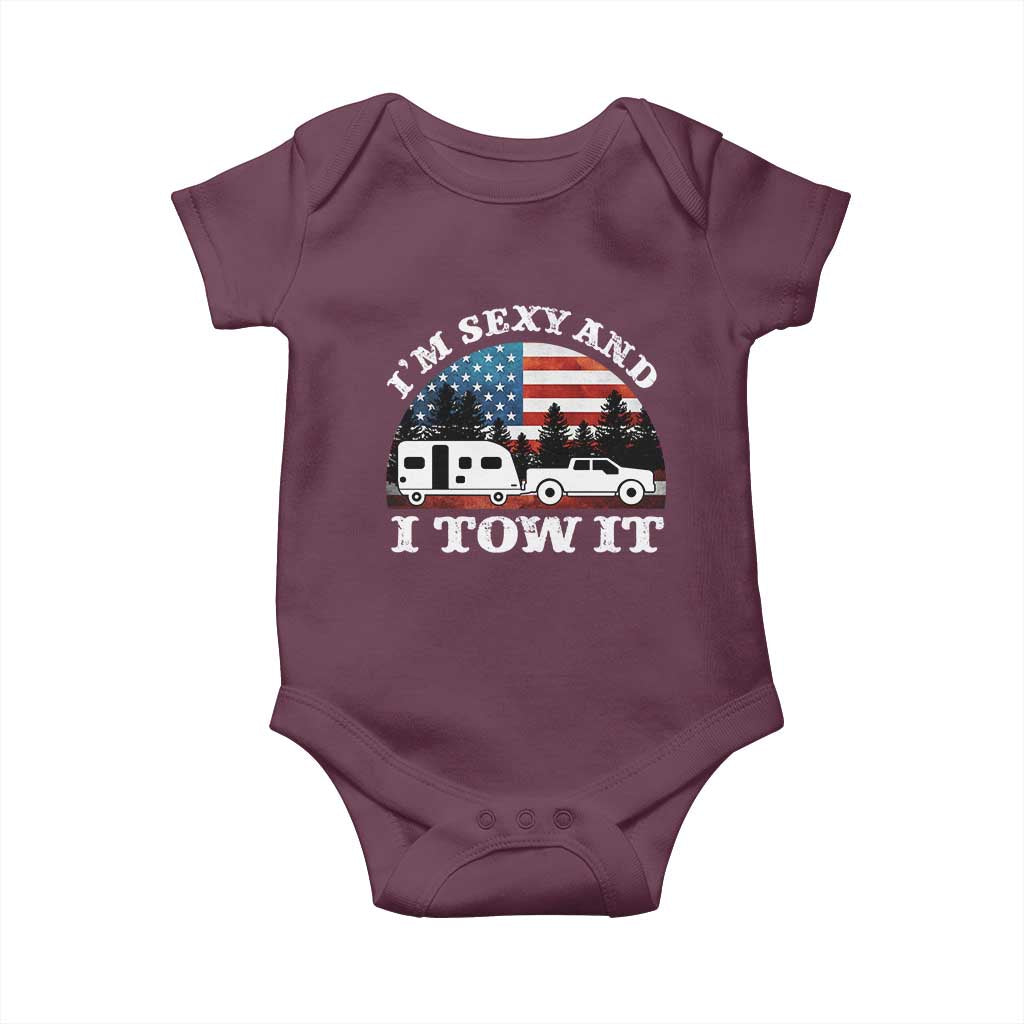 Funny Camping RV Camper Truck Baby Onesie I Am Sexy And I Tow It TS14 Maroon Print Your Wear