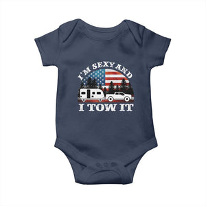 Funny Camping RV Camper Truck Baby Onesie I Am Sexy And I Tow It TS14 Navy Print Your Wear