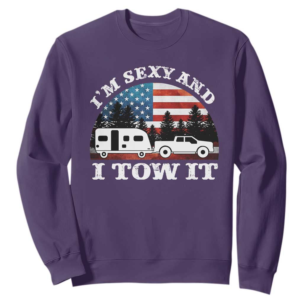 Funny Camping RV Camper Truck Sweatshirt I Am Sexy And I Tow It TS14 Purple Print Your Wear