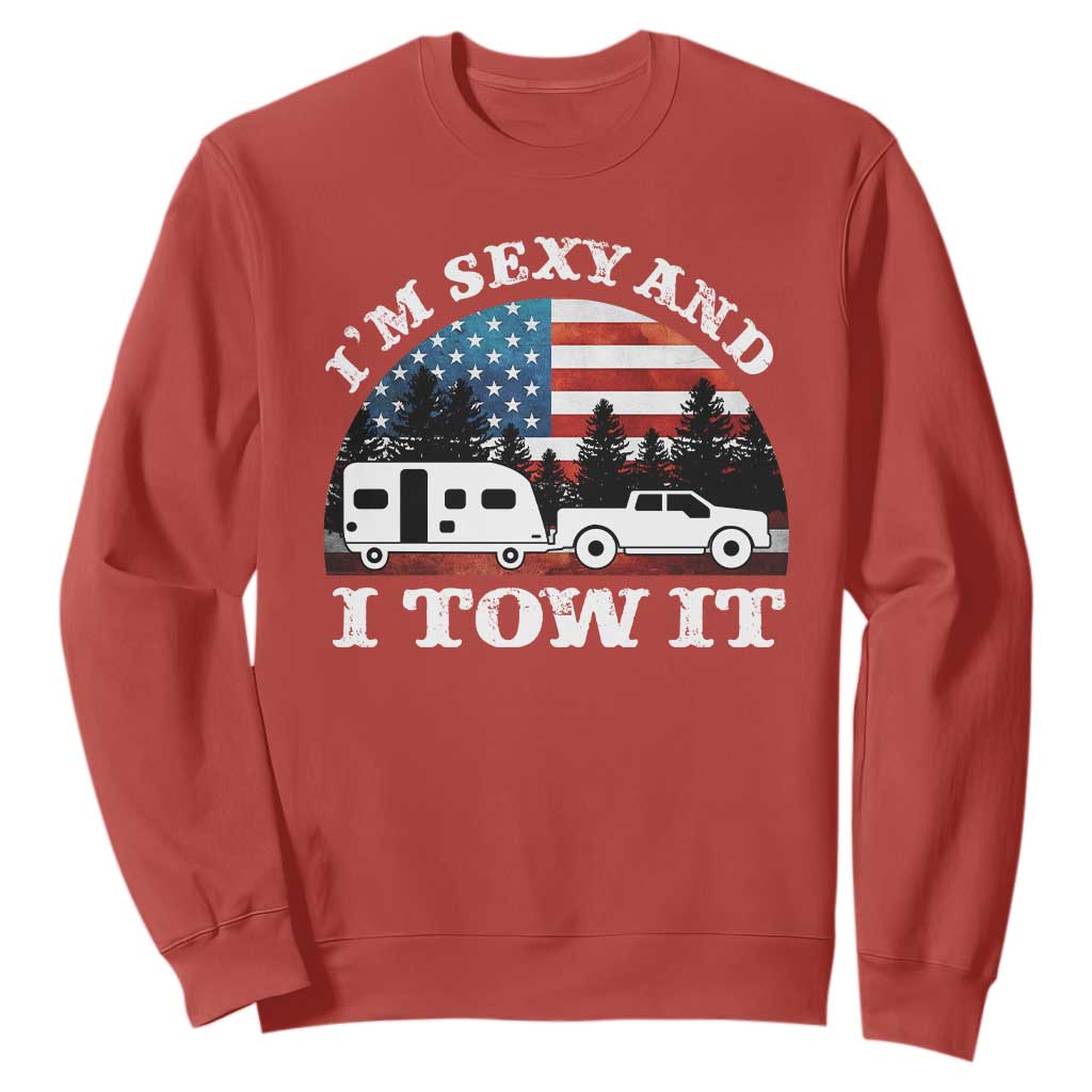 Funny Camping RV Camper Truck Sweatshirt I Am Sexy And I Tow It TS14 Red Print Your Wear