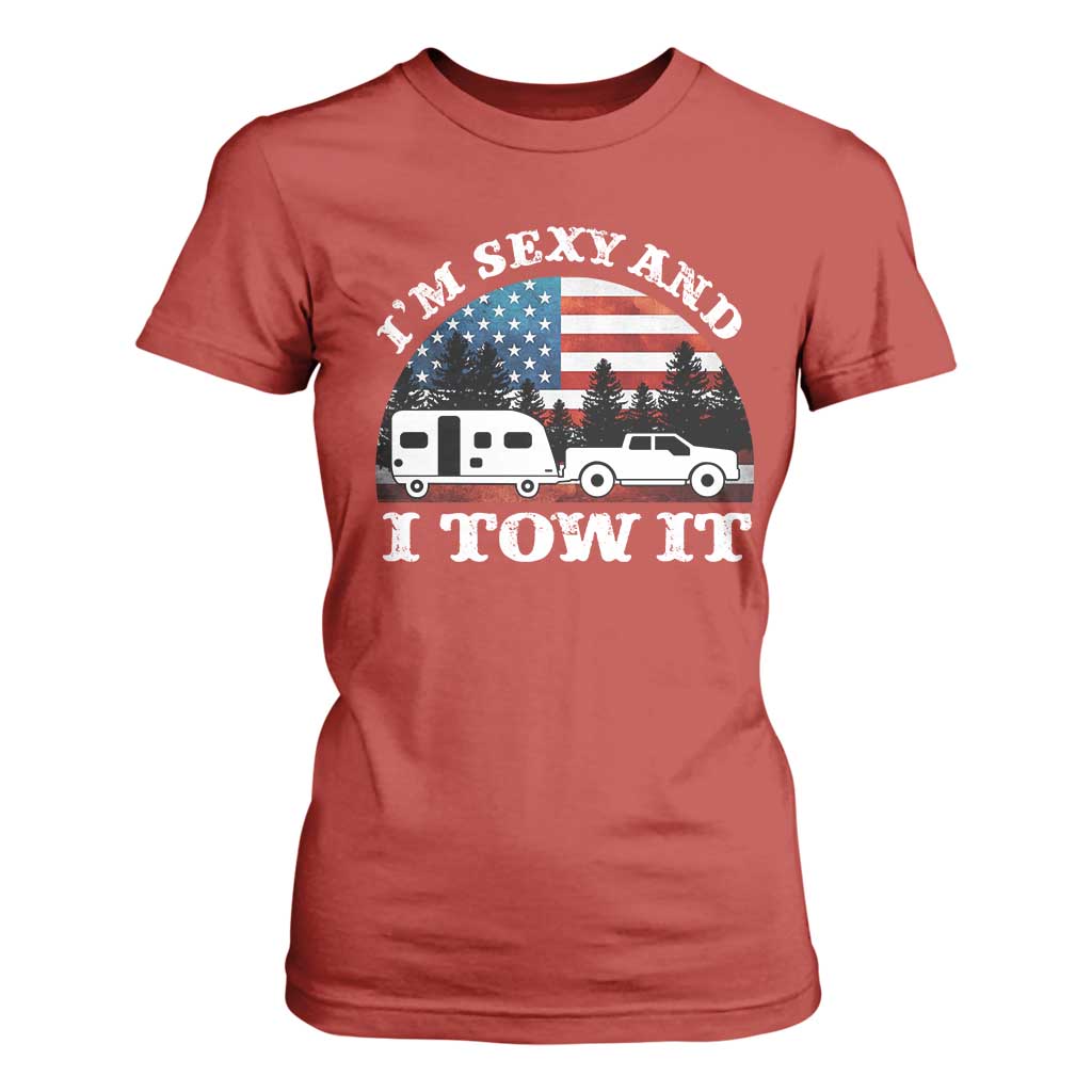 Funny Camping RV Camper Truck T Shirt For Women I Am Sexy And I Tow It TS14 Red Print Your Wear