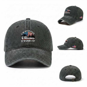 Funny Camping RV Camper Truck Washed Cotton Baseball Cap I Am Sexy And I Tow It TS14 Washed Cap Universal Fit Dark Green Print Your Wear