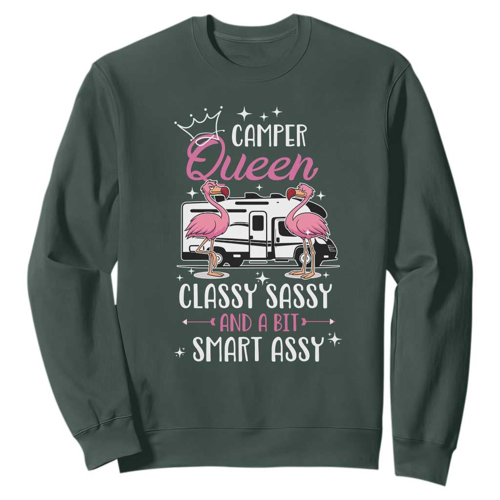 Funny Camping RV Sweatshirt Camper Queen Classy Sassy And A Bit Smart Assy TS14 Dark Forest Green Print Your Wear