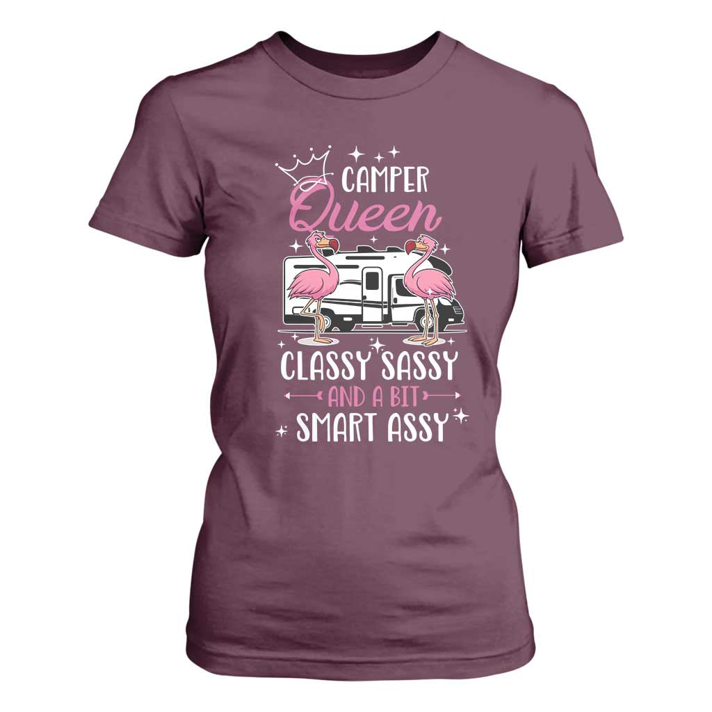Funny Camping RV T Shirt For Women Camper Queen Classy Sassy And A Bit Smart Assy TS14 Maroon Print Your Wear