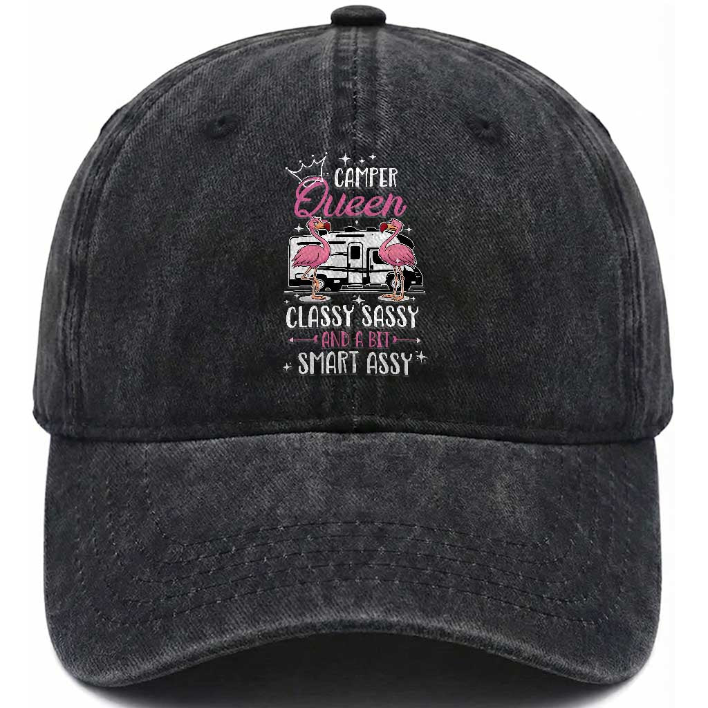 Funny Camping RV Washed Cotton Baseball Cap Camper Queen Classy Sassy And A Bit Smart Assy TS14 Washed Cap Universal Fit Black Print Your Wear