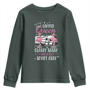 Funny Camping RV Youth Sweatshirt Camper Queen Classy Sassy And A Bit Smart Assy TS14 Dark Forest Green Print Your Wear