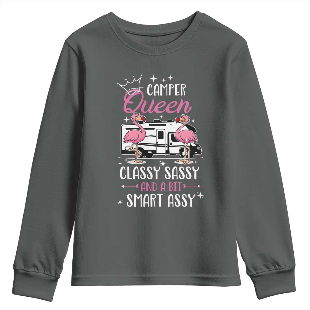Funny Camping RV Youth Sweatshirt Camper Queen Classy Sassy And A Bit Smart Assy TS14 Dark Heather Print Your Wear