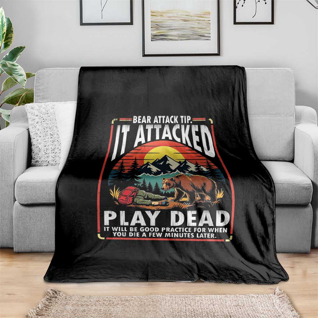 Funny Camping Hiking Sarcastic Throw Blanket Bear Attack Tip TS14 Print Your Wear