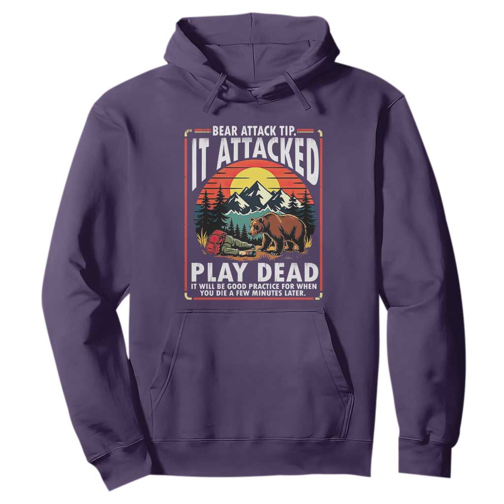 Funny Camping Hiking Sarcastic Hoodie Bear Attack Tip TS14 Purple Print Your Wear