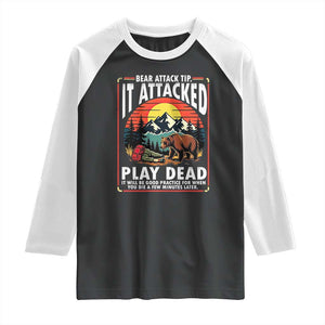 Funny Camping Hiking Sarcastic Raglan Shirt Bear Attack Tip TS14 Black White Print Your Wear