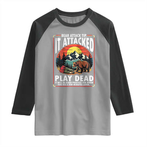 Funny Camping Hiking Sarcastic Raglan Shirt Bear Attack Tip TS14 Sport Gray Black Print Your Wear
