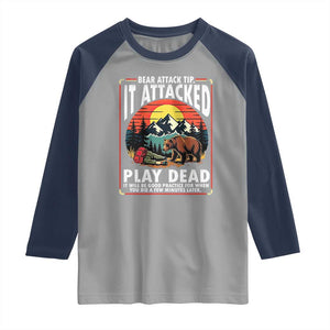 Funny Camping Hiking Sarcastic Raglan Shirt Bear Attack Tip TS14 Sport Gray Navy Print Your Wear