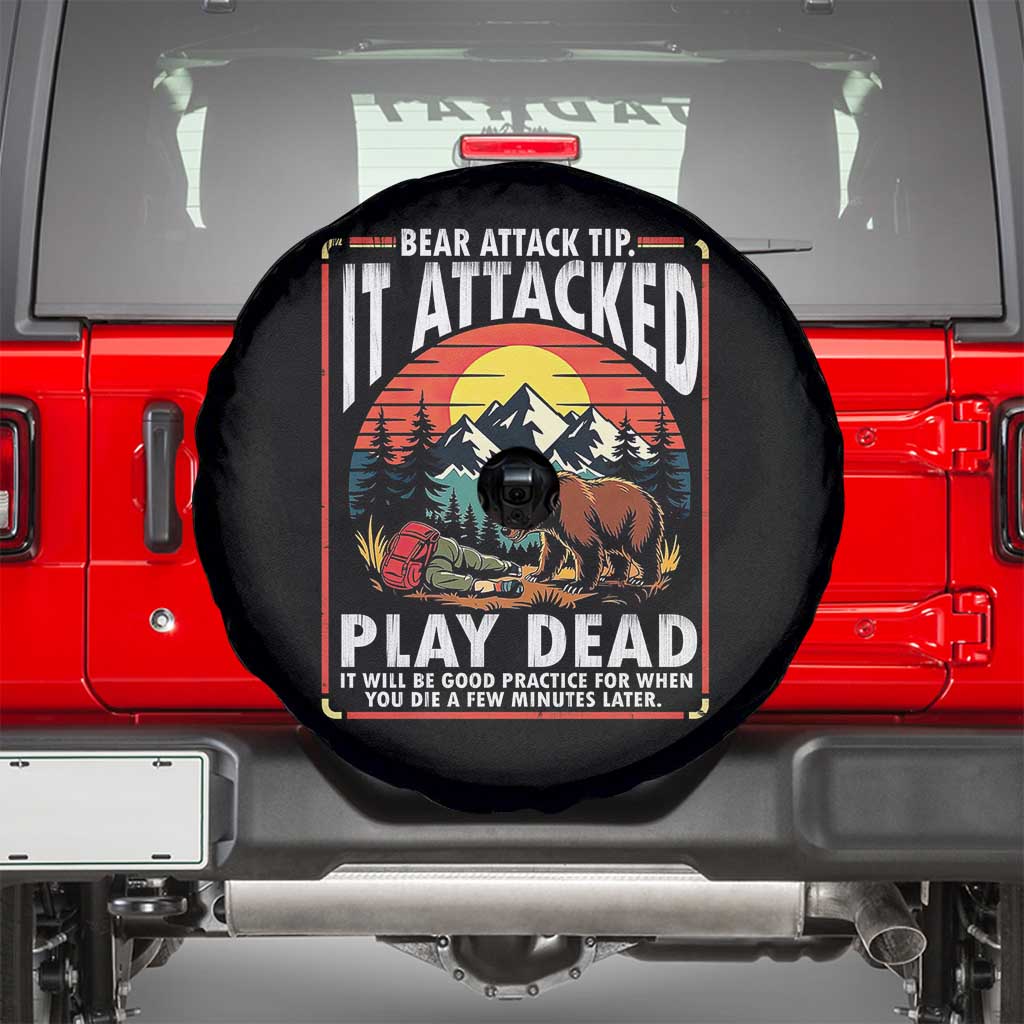 Funny Camping Hiking Sarcastic Spare Tire Cover Bear Attack Tip TS14 Black Print Your Wear