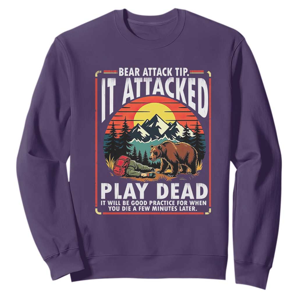 Funny Camping Hiking Sarcastic Sweatshirt Bear Attack Tip TS14 Purple Print Your Wear