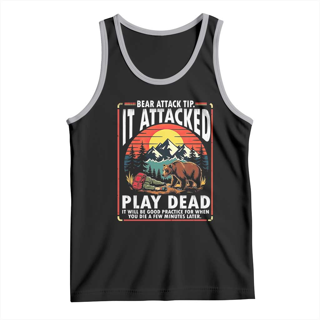 Funny Camping Hiking Sarcastic Tank Top Bear Attack Tip TS14 Black Athletic Heather Print Your Wear