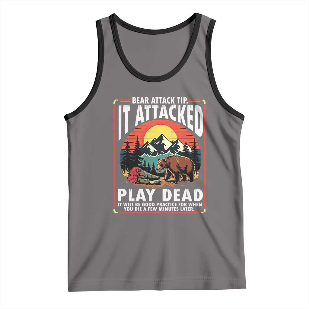 Funny Camping Hiking Sarcastic Tank Top Bear Attack Tip TS14 Deep Heather Black Print Your Wear