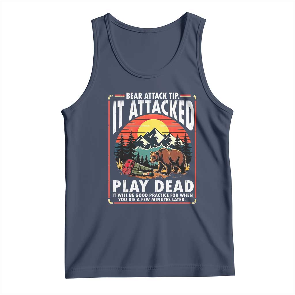 Funny Camping Hiking Sarcastic Tank Top Bear Attack Tip TS14 Navy Print Your Wear