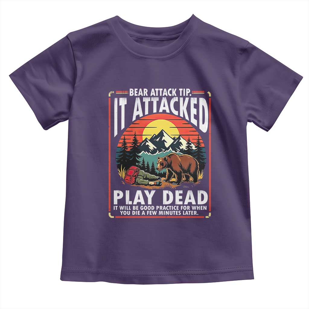 Funny Camping Hiking Sarcastic Toddler T Shirt Bear Attack Tip TS14 Purple Print Your Wear