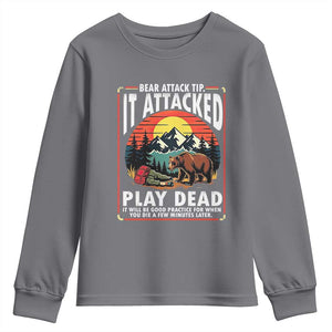 Funny Camping Hiking Sarcastic Youth Sweatshirt Bear Attack Tip TS14 Charcoal Print Your Wear