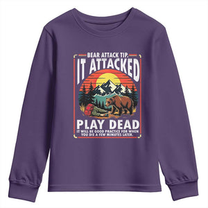 Funny Camping Hiking Sarcastic Youth Sweatshirt Bear Attack Tip TS14 Purple Print Your Wear