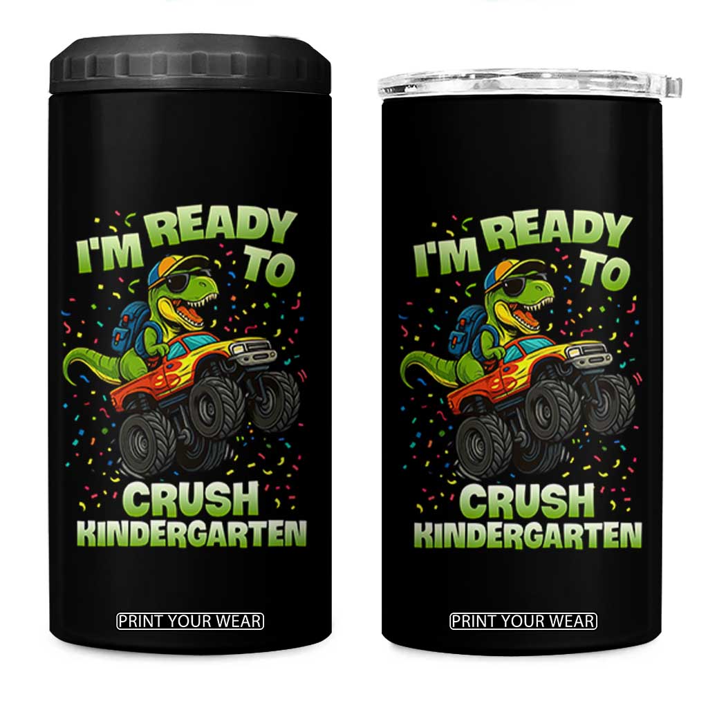 Back To School Boy Dinosaur 4 in 1 Can Cooler Tumbler I Am Ready To Crush Kindergarten TS14 One Size: 16 oz Black Print Your Wear