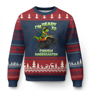 Back To School Boy Dinosaur Ugly Christmas Sweater I Am Ready To Crush Kindergarten TS14 Navy Red Print Your Wear