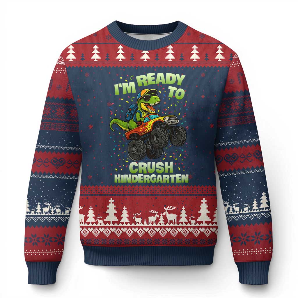 Back To School Boy Dinosaur Ugly Christmas Sweater I Am Ready To Crush Kindergarten TS14 Navy Red Print Your Wear