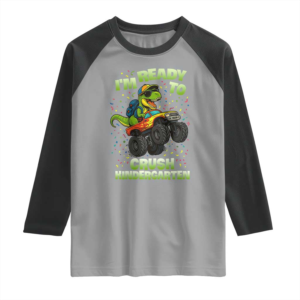 Back To School Boy Dinosaur Raglan Shirt I Am Ready To Crush Kindergarten TS14 Sport Gray Black Print Your Wear
